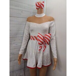 A Wish Come True Dance Leotard Adult S SA XS White Red Gymnastic Christmas